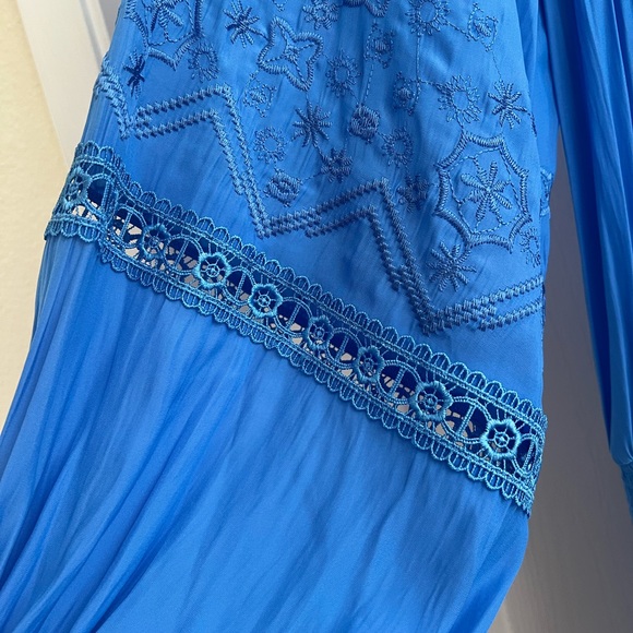 Ramy Brook Sabina Dress Blue Silk Tiered Mini Lace Detail Size M NWT - Picture 6 of 10